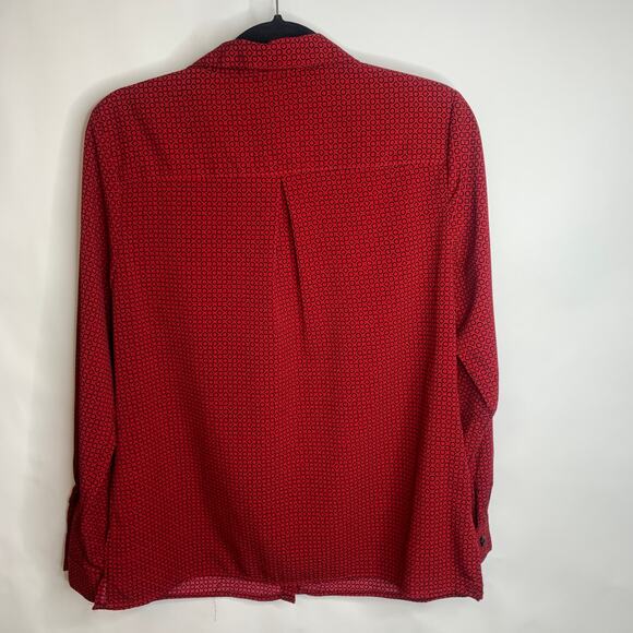 Rebecca Malone Black Red Geometric Blouse Sz Medium - Picture 2 of 5